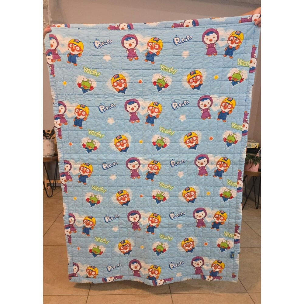 Pororo the Little Penguin Quilted Blanket Blue 52x37 Childs bedding Licensed